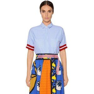 Stella Jean Blue and White Striped Cotton-Poplin Top IT 46 SOLD